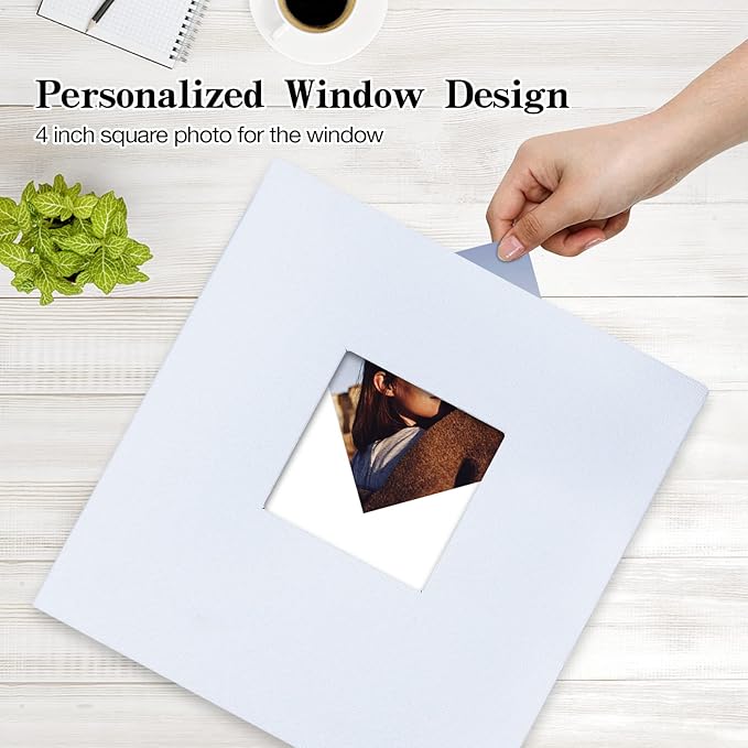 potricher 11x10.6 Inch Self Adhesive Photo Album Linen Cover 80 Pages Sticky 3x5 4x6 5x7 6x8 8x10 8.5x11 Magnetic DIY Scrapbook Photo Album with A Metallic Pen (White)
