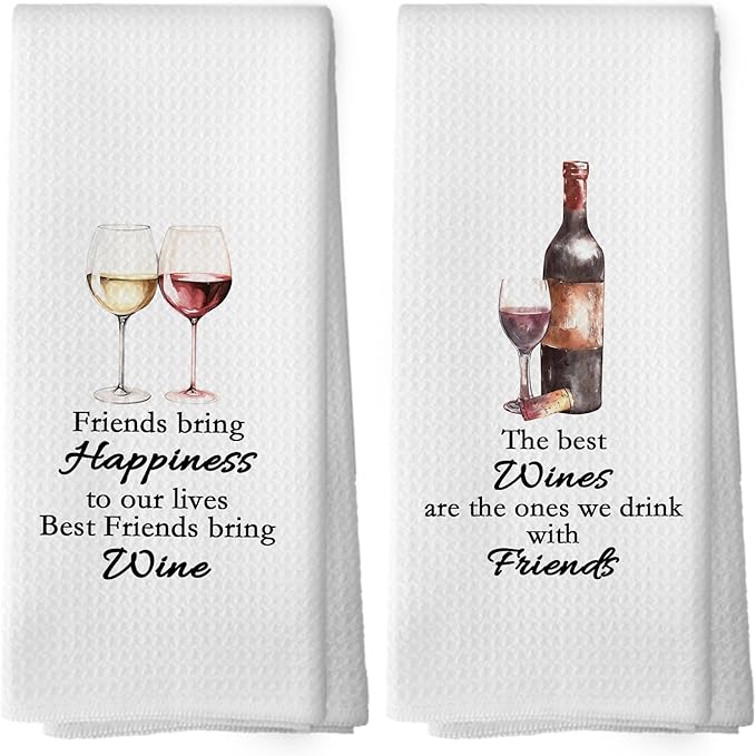 Wine Friend Gift Kitchen Towels Set of 2, Champagne Lover Wine Lovers for Women, Friendship Gifts for Bathroom Kitchen, Champagne Bar Decorative Tea Towels Dish Towels 16x24 Inch