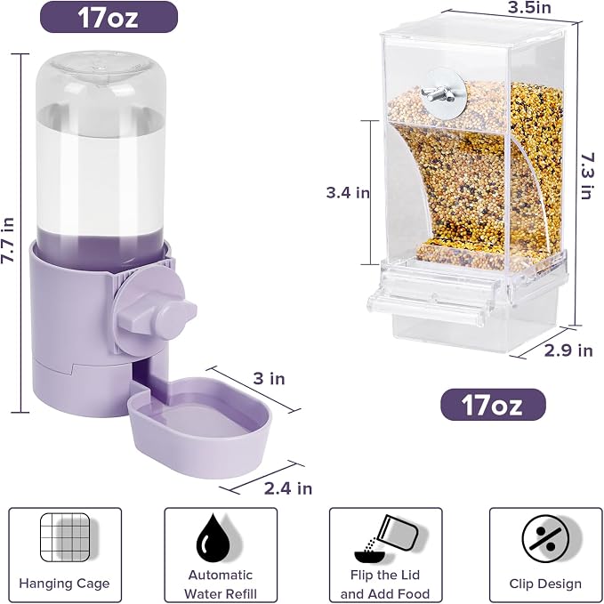 lemtrflo No Mess Bird Feeder Water Dispenser Set, Bird Feeder for Cage | Cage Accessories for Parrot, Finches, Budgies and Canaries