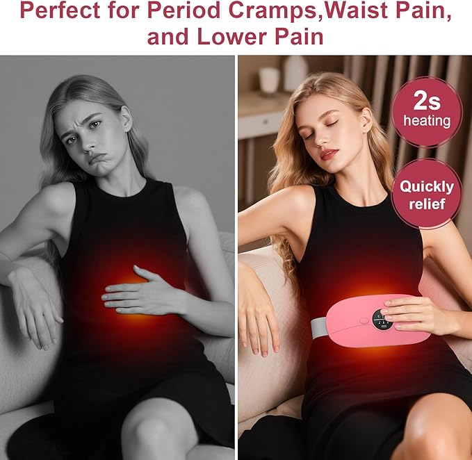 Portable Heating Pad for Period Cramps: Cordless Menstrual Heating Pad with 3 Heat Levels and 3 Massage Modes, 3s Fast Heating Gift for Women and Girl Light Pink