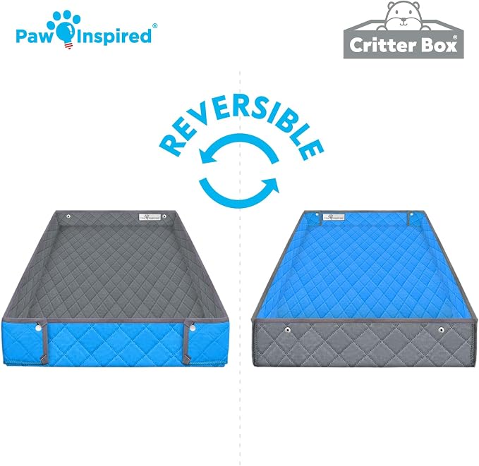 Paw Inspired Reversible Critter Box, C&C 2x3 (14-Inch Grids), Gray/Blue | Washable Fleece Cage Liner, Raised Sides, Bedding for Guinea Pigs Rabbits, Hamsters, Small Animals, Edge Protected Pee Pads