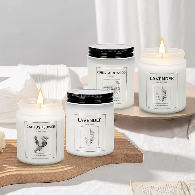 Long Lasting Soy Candles for Home, 4 Pack Scented Candle Gift Set, Natural Aromatherapy Candles with Relaxing Scents, Holiday & Christmas Gifts for Women