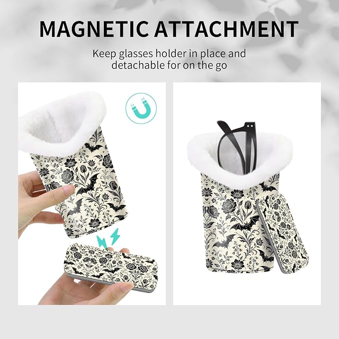 Plush Lined Eyeglasses Holder, Cute Magnetic PU Leather Glasses Stand Case for Women Men Kids