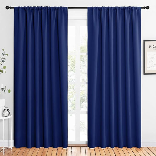 NICETOWN 2 Panels Blackout Curtains, Rod Pocket Thermal Insulated Drapes 84 inches Long, Easy-Care Modern Home Decoration Sunshades for Guest Room, Living Room, Office, 62 x 84 Inch, Royal Blue