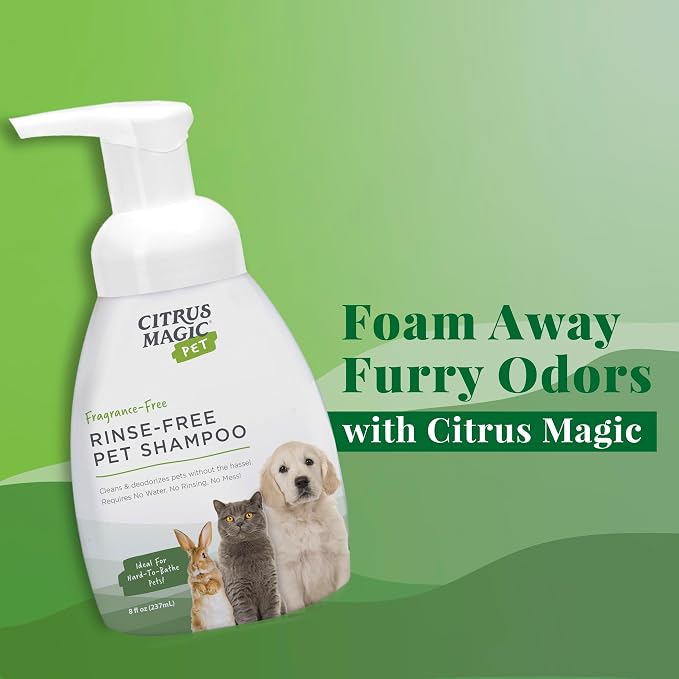 Citrus Magic Pet Rinse-Free Pet Shampoo, 8 Fluid Ounce | Conditions & Deodorizes Coats, Ideal for Dogs, Cats, Ferrets, Hamsters, Rabbits, Kittens