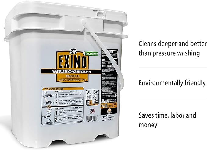 CAF Outdoor Cleaning EXIMO Waterless Concrete Cleaner, Oil Stain Remover for Driveway, Garage Floor, Basement and Walkway Surfaces, Natural Concrete Cleaner Powder Treatment, 36 lb Container
