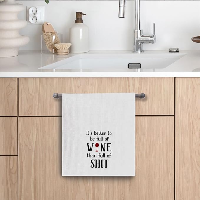Funny Wine Kitchen Towels - Bar Towels for Kitchen Bartender Home, Wine Bar Decor Dish Towel, Funny Tea Towel, 16x24 Inch