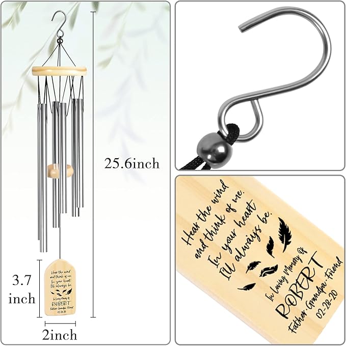 Personalized Memorial Wind Chimes, Sympathy Gifts for Loss of Loved One, Bereavement/Condolence/Remembrance/Memorial Gifts for Loss of Mother, Father or Loved One - Think of Me