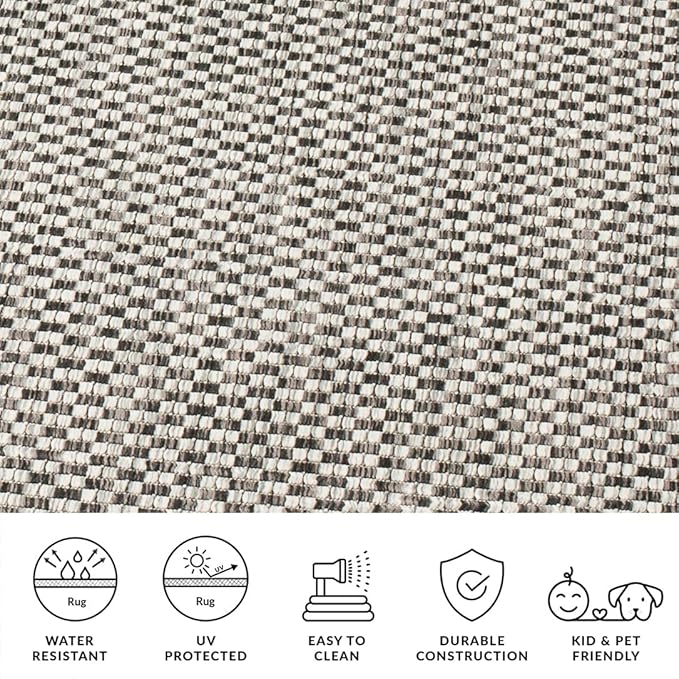 SAFAVIEH Washable Rug Outdoor Courtyard Collection - 9' x 12', Black & Light Grey, Non-Shedding & Easy Cleaning, Ideal for Patio, Backyard, Mudroom (CY8653-37621)