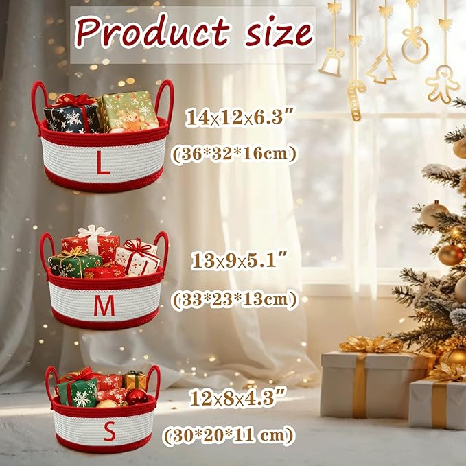 Custom Christmas Gift Basket with Name Personalized Woven Baby Shower Basket for Newborn Holiday Cotton Rope Storage Basket for Toy Diaper Caddy