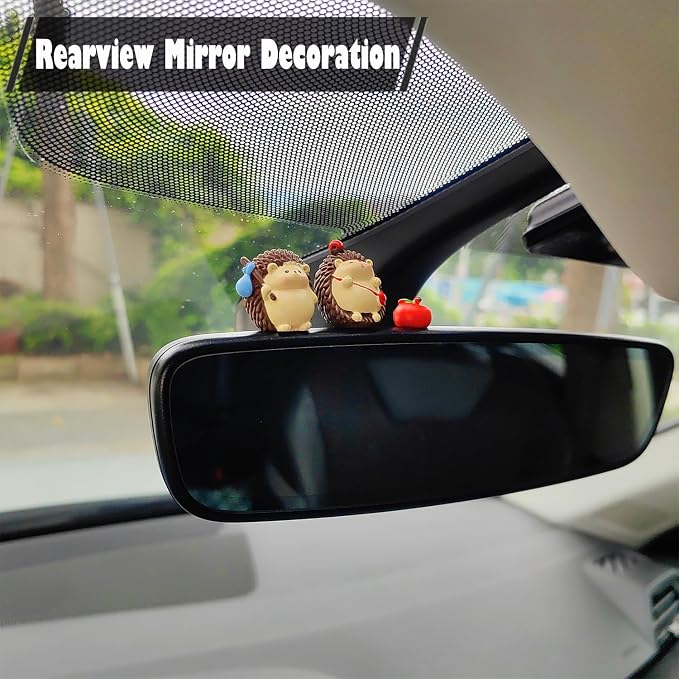 Little Hedgehogs with Apple Car Dashboard Decorations, Rear View Mirror Accessories Car Dash Decor, Cute Animal Ornaments Dashboard Accessories