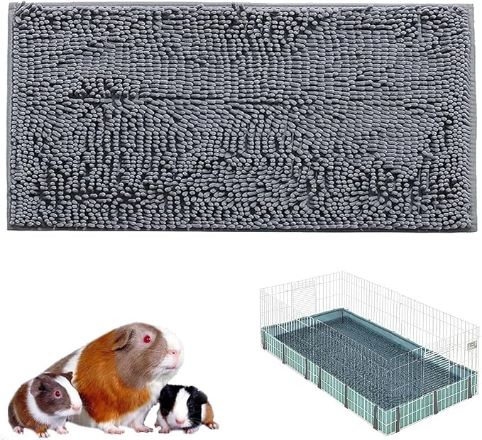 Guinea Pig Fleece, 47x24 in Cage Liner, Washable Non-Slip Mat（Grey） | Chenille fleece, absorbent 3-layer design, non-slip TPR backing, machine washable, for small animal cages