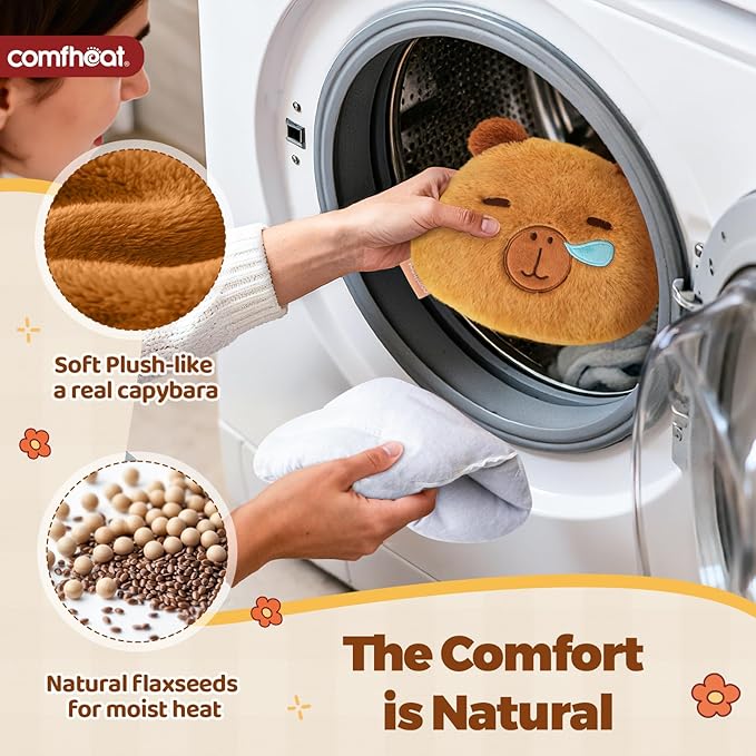 Capybara Microwave Heating Pad for Pain Relief, Moist Heat Pack Unscented Hot Compress for Period Cramps, Shoulder, Muscles, Cute Stuffed Animal Heat Pad, Gift for Women Kids, Washable Cover