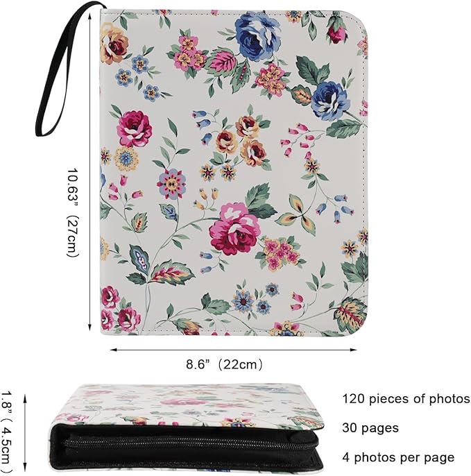 Photo Album 4x6 Pictures,120 Pockets Binder Premium Vegan Leather Cover for Family Wedding Anniversary Baby Kids Vacation. (Abstract Rose)