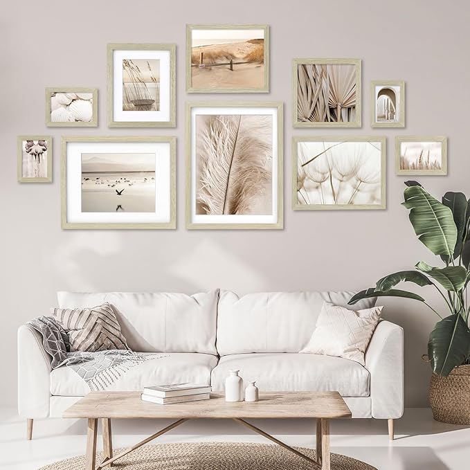 Egofine 8x10 Picture Frames Set of 4, Made of Solid Wood Covered by Plexiglass 4x6 and 5x7 with Mat or 8x10 without Mat, for Table Top Display and Wall Mounting Photo Frame Distressed Wood Grain