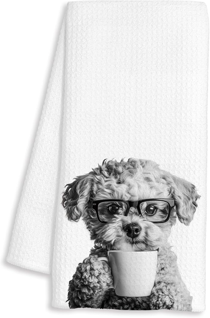 Funny Poodle Decor Coffee Kitchen Towels Gift, Poodle Dog Gifts, Coffee Gifts for Women, Dog Lover Gift Decorative Dish Hand Tea Towels for Kitchen Home Bar Decor, 16x24 Inch