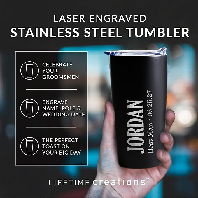 Lifetime Creations Engraved Personalized Groomsman Tumbler (Matte Black) 20 oz - Stainless Steel Coffee Travel Mug Gift