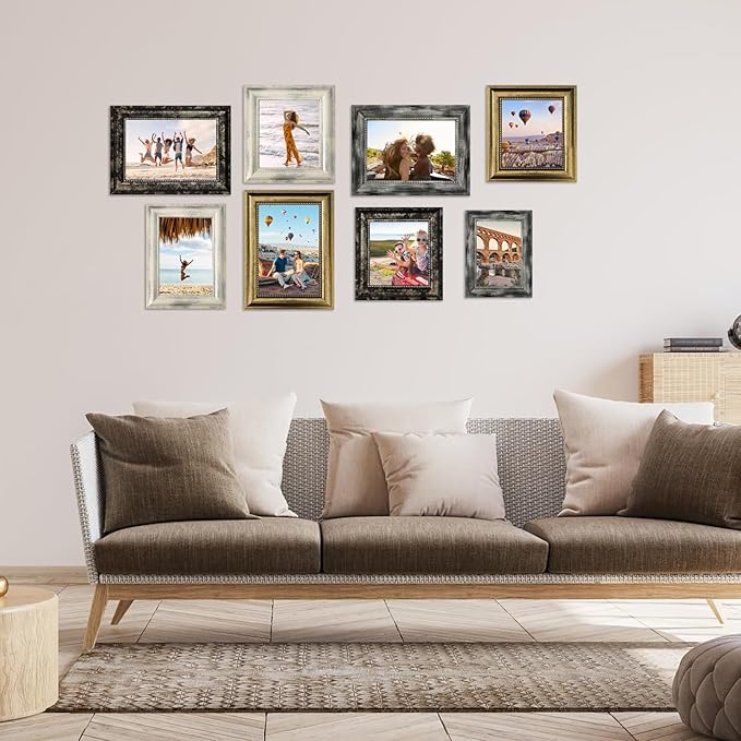 5x7 Picture Frames Set of 4- Rustic Retro Photo Frame with Real Glass Wall Mount and Tabletop Display Family Friends Wedding Gift