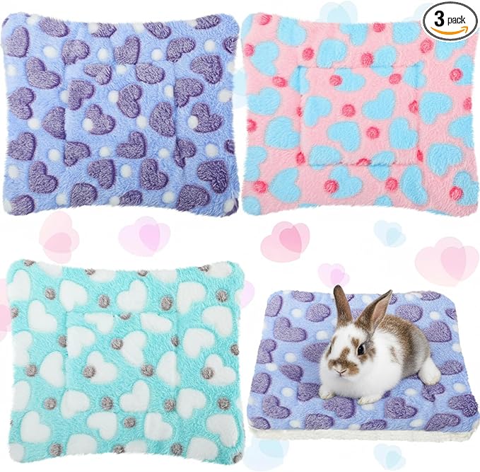 Jetec 3 Pcs Guinea Pig Beds, Fleece Small Animal Mats, Heart, Purple | 10 x 11 in Soft Double Sided Fleece Pad for Rabbit, Hamster, Chinchilla, Rat, Warm Hideout, Cozy Small Animal Cage Bed
