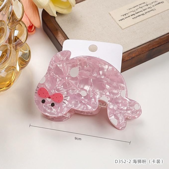 Cute Sea Lion Hair Clips - 1pc Ocean Animal Hair Jaw Clip Kawaii Pink Sea Lion Acetate Hair Barrettes Acrylic Hair Styling Accessories Spring Summer Hair Claw Clip for Women Thick & Thin Hair