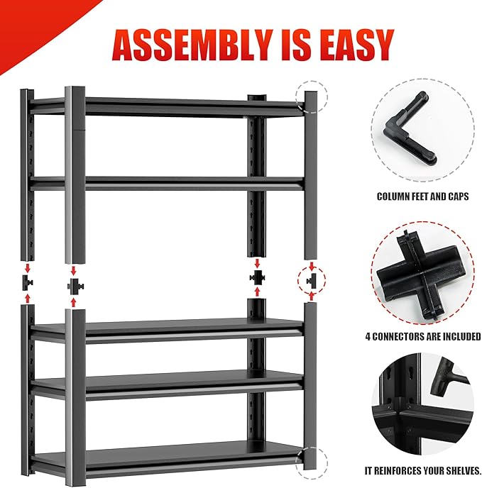 Heavy Duty Metal Storage Shelf, 5 Tier Industrial Shelving Unit - Garage Shelving, Utility Shelf, Metal Storage Rack Shelving, Durable Garage Shelf Organizer 18" D x48 W x78 H