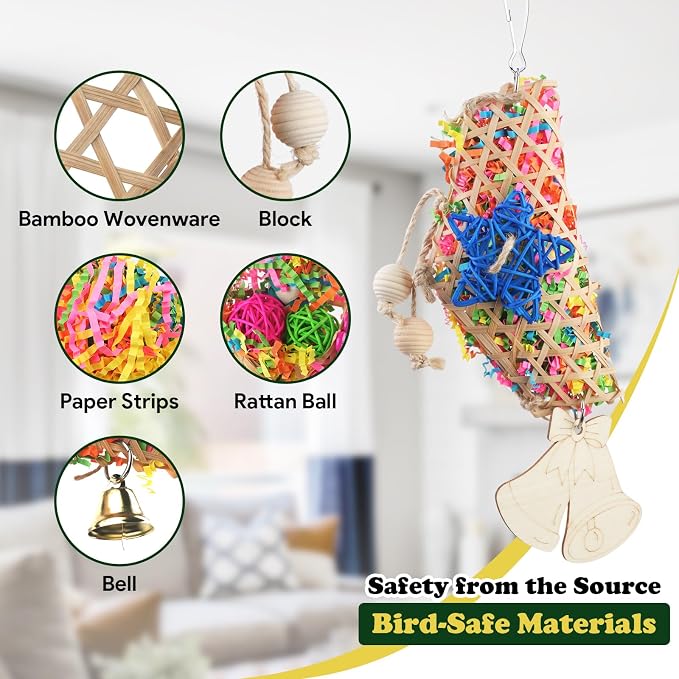 Bird Toys, Parakeet Foraging Toy, Hanging Chewing Toy, Bird Cage Accessories – Suitable for Cockatiels, Budgies, Lovebirds, Conures and Other Small Parrots