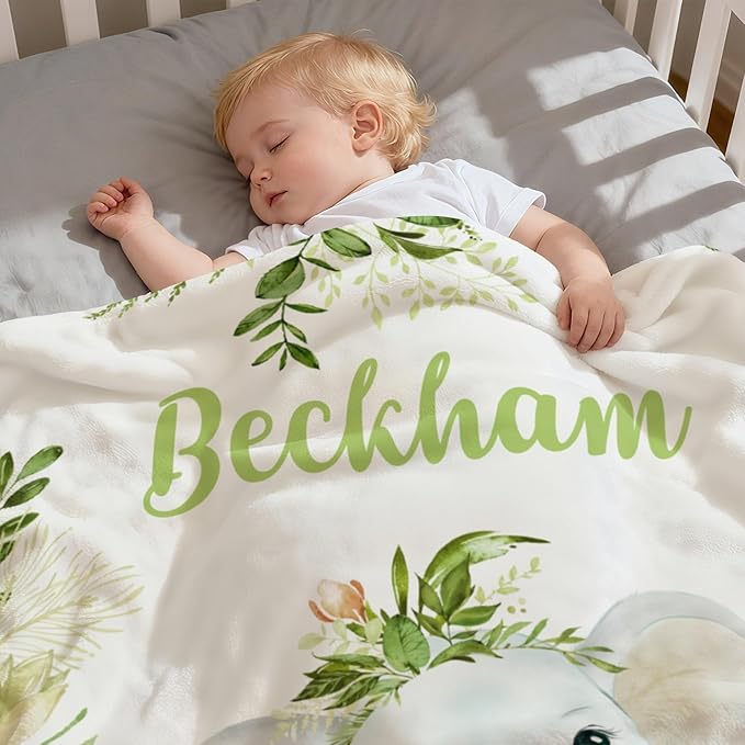Personalized Elephant Baby Blankets, Customized Baby Blanket with Name for Baby Boys, Custom Baby Blankets for Baby Shower, 30"x40"