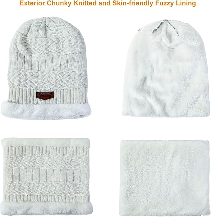 HINDAWI Winter Hat Scarf Gloves Slouchy Beanie Snow Knit Skull Cap Touch Screen Mittens Circle Scarves for Women Men