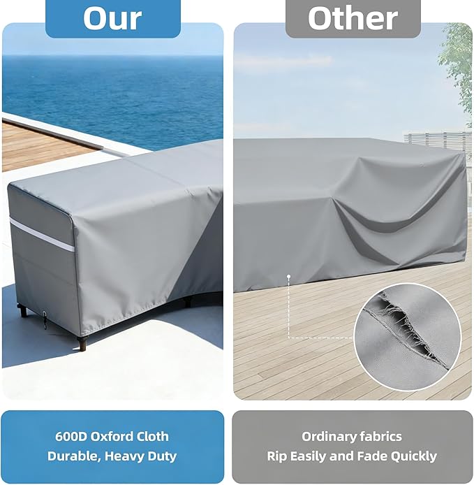 Rosefray Outdoor L-Shaped Sectional Cover-600D Patio Sectional Sofa Cover, Waterproof Furniture Covers for Deck, Lawn,Backyard 85”x105”Left Facing Gray