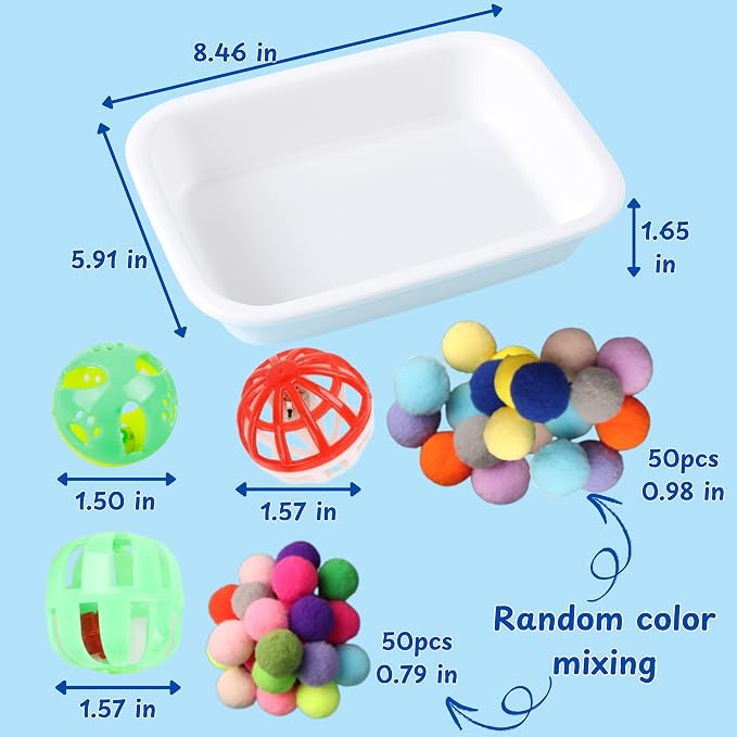 Dig-Box Tray For Hedgehog Cage With Ball Toy, Funny Dig-Box Tray Toys for Hedgehogs, Ball Bell Toy for Hamster Ferret Kitten Cat, Hedgehog Accessories, Small Animal Accessories (White, 8.4*5.9*1.6in)