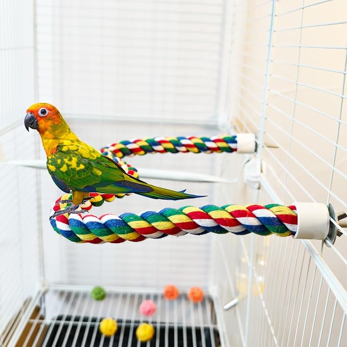Bird Perch,Bird Rope Perch & Rope Perch 24‘’/41'' | bird perches for cage,Rope Perch for Conures,Parrots,Cockatiel,Lovebird,Budgerigar,Parakeet rope perches for cage