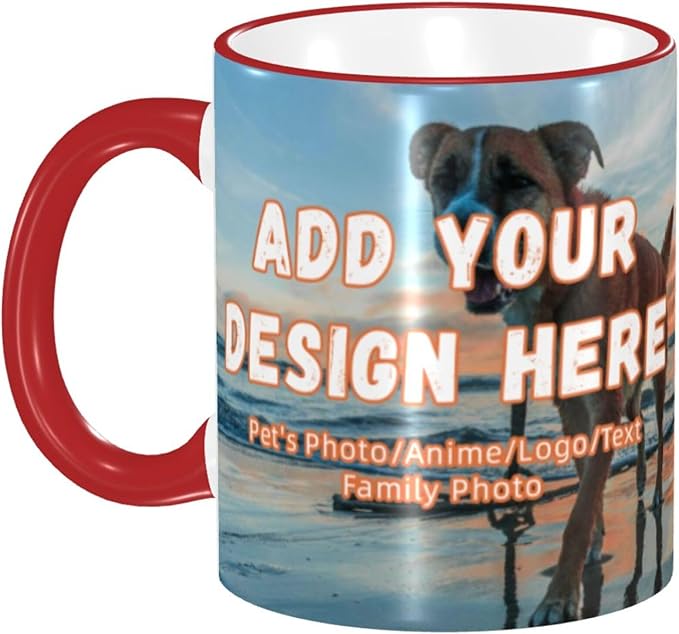 Custom Mugs and Coffee Cups Partial or Full Size Printed Creative Designs Customizable with Your Photos Images Text (Full-Width, Red)