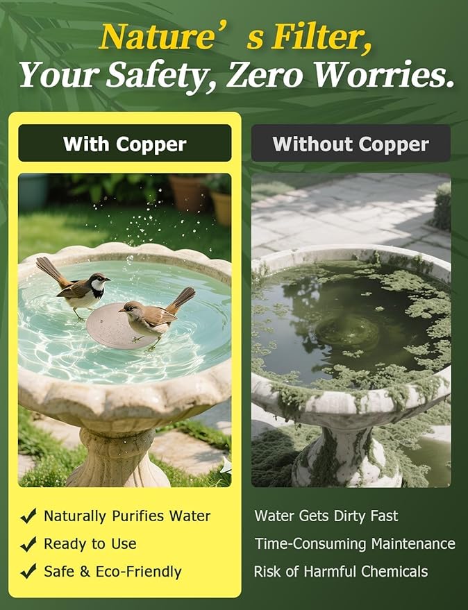 Mellbree Bird Bath Copper Disc, 0.6mm 99.99% Pure Copper for Natural Water Care, Fits Most Outdoor Birdbaths, Bowls, Solar & Heated Units (Sunflower)