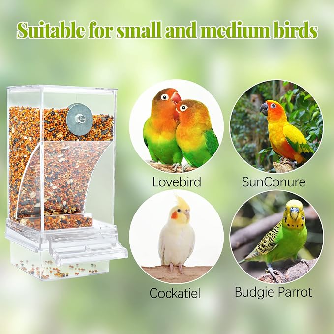 Rypet 2 Pack No-Mess Automatic Bird Feeder, Parakeet Cage Accessories | 16 oz Seed Capacity, Transparent Acrylic Food Level Check, Helps Reduce Seed Scatter, for Cockatiel Parrot Cockatoo Canary