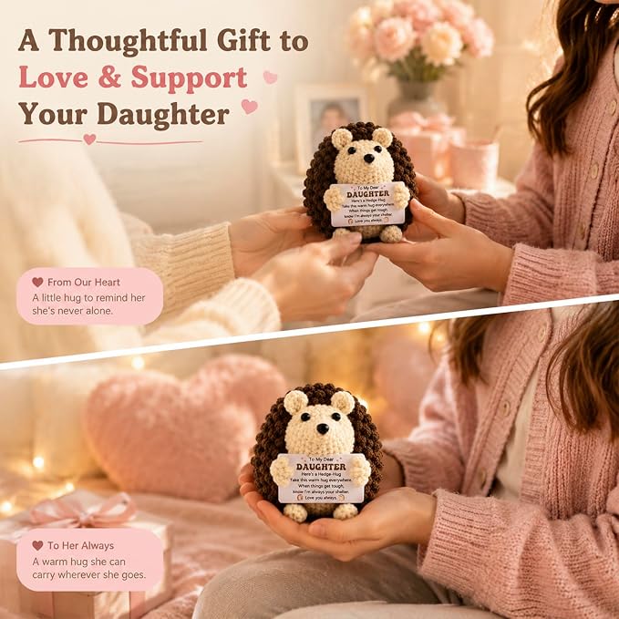 Daughter Gifts from Mom Dad,Funny Gifts for Daughter from Mom Dad | Birthday Gifts for Daughter Cute Handmade Crochet Hedgehog,Christmas Graduation Mothers Day for Girls,Cute Crochet Animal
