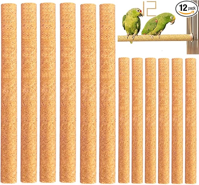 12Pcs Sand Perch Covers for Birds - Large Bird Perch Covers 10" Long x 0.78" Diameter Bird Perches for Parakeets, Lovebirds, Parrotlets, Canaries and Other Small Birds(Yellow, 12pcs 10" x 0.78")