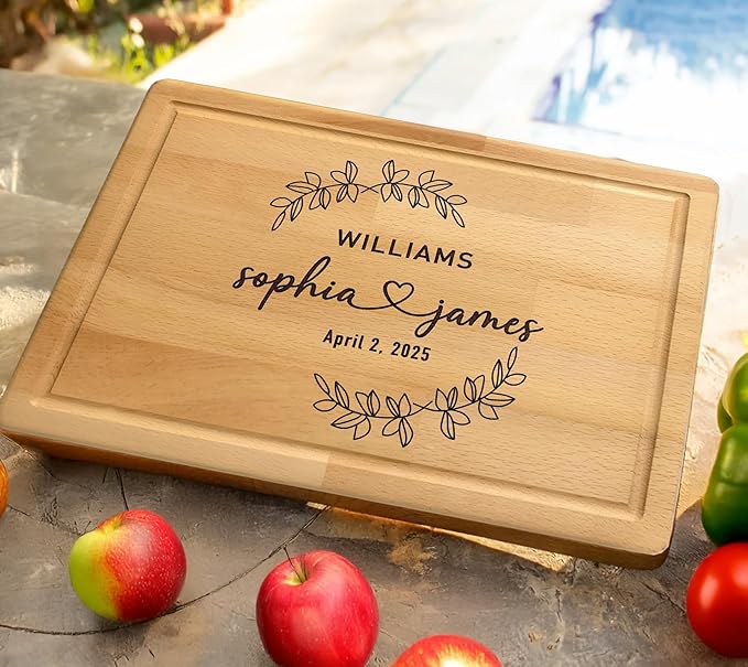 Personalized Wedding Gifts for Couples 2025, Engraved Cutting Board for Newlyweds, Couple, Women, Men, CustomName Love Cutting Board for Wedding, Anniversary, Christmas, New Home, Bamboo Serving Board
