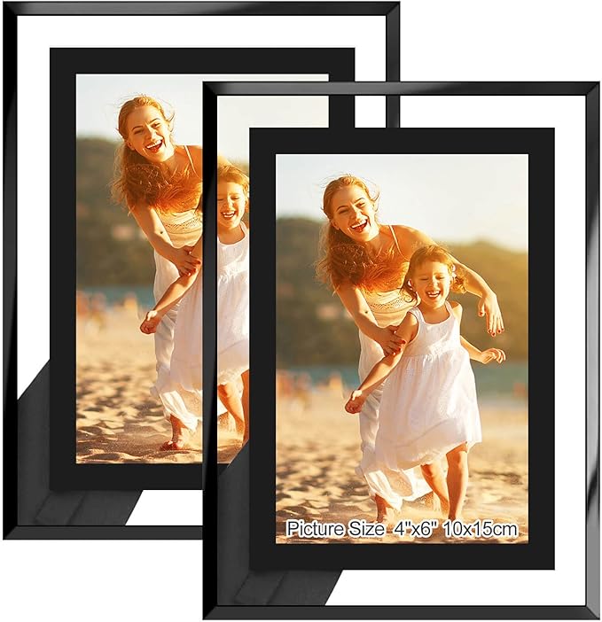 4x6 Picture Frames Black - Set of 2, HD Real Glass 4 by 6 Photo Frame for Tabletop Display, Wedding Birthday Christmas Day Gifts (4 x 6, Black)