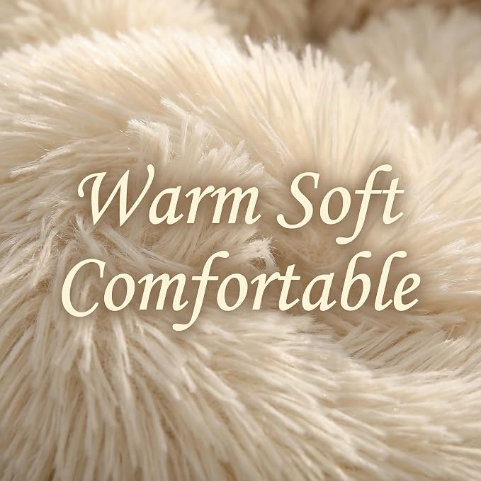 Tiny Dog Bed for Extra Small Dogs for Chihuahua Pomeranian Toy Poodle | 15 Inch Washable Puppy Bed,Soft Faux Fur Calming Donut Bed,Beige