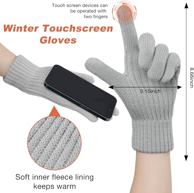 Tavaleu Womens Winter Beanie Hat Scarf Gloves Set, Pom Pom Beanie Warm Knit Scarf Touchscreen Gloves for Cold Weather