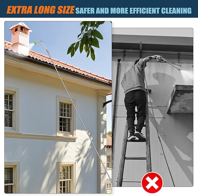 10 Pack 9 FT Gutter Cleaning Tools from the Ground, Pressure Washer Gutter Cleaner Attachment for Pressure Washer Wand with 6 Pressure Washer Nozzle Tips, 30°, 90°, 120° Gutter Cleaner Curved Rod