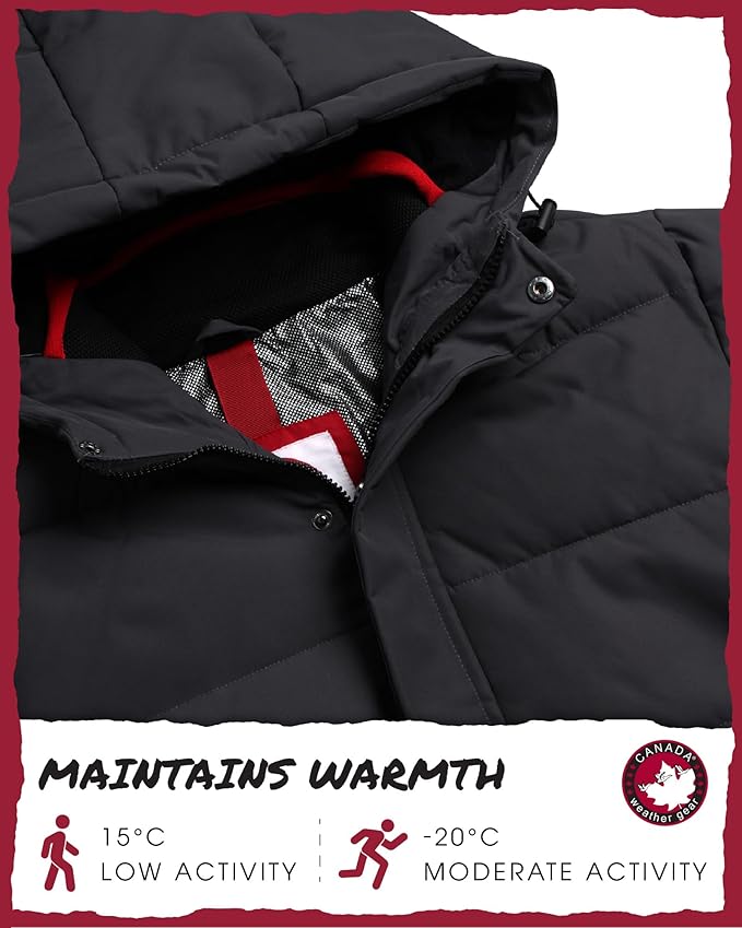 CANADA WEATHER GEAR Mens Winter Puffer Jacket - Heavyweight Insulated Ski Jacket Hooded Mens Coats Weather Resistant Coat