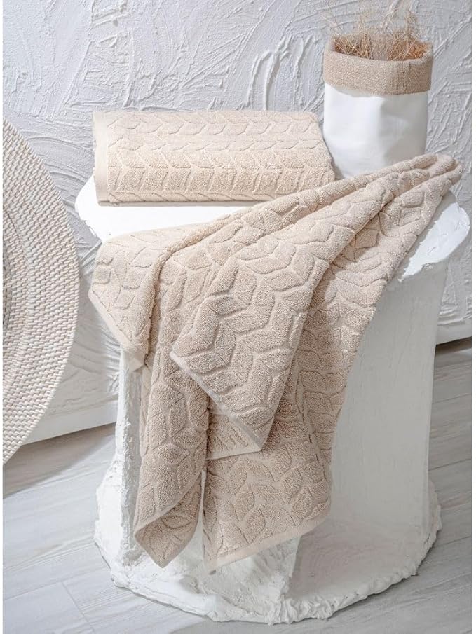 Turkish Cotton Ultra-Soft Plush Absorbent Quick Dry Bathroom Towel Set, Made in Turkey (Sand Beige, 2 pcs Bath Towel Set)