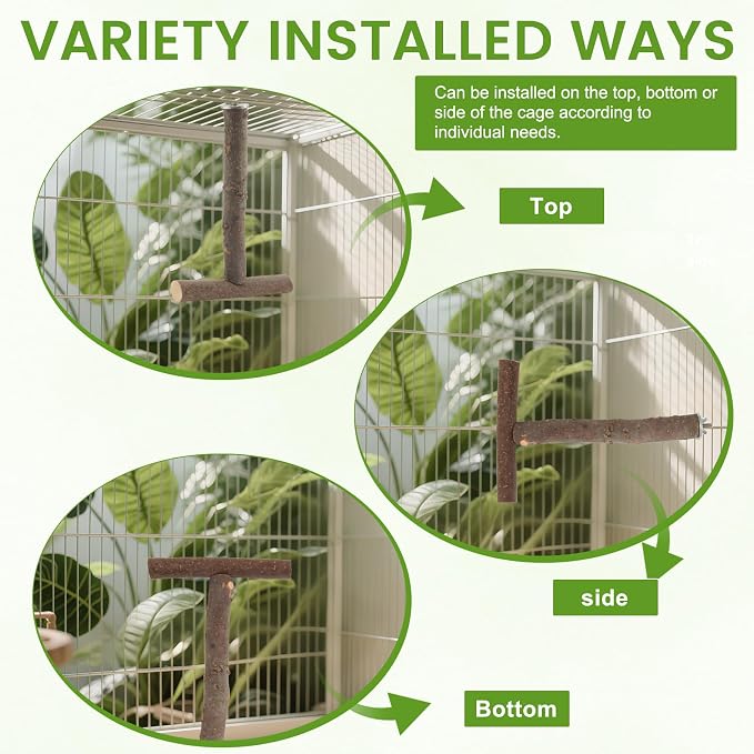 8 Pcs Natural Wood Bird Perch Swing & Bird Rope Platform Set | Fits Small/Medium Parrots (Budgies, Conures) | Multi-Level Cage Gym for Climbing | Safe Chewing | Tool-Free Mount