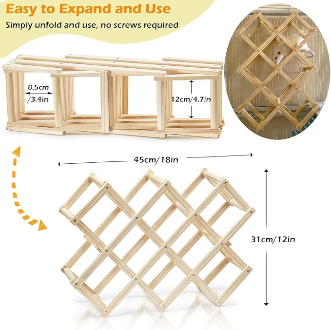 Kiln-Dried Wood Rat Climb Toy, Hanging Cage Ladder Activity (L, 1pc) | Natural Rat Cage Bridge, Multiple Openings & Directional Ramps Offer Challenges to Satisfy Rats' Instincts for Explore & Play