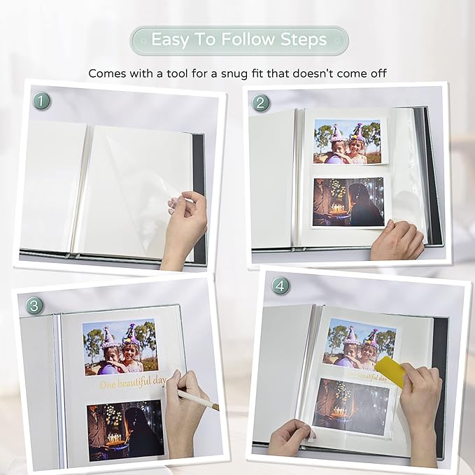 Popotop Large Photo Album Self Adhesive 4x6 5x7 8x10 Scrapbook Album DIY Picture Book,Gifts for Mom,Family Baby and Wedding,with Metal Pen and Plastic Board