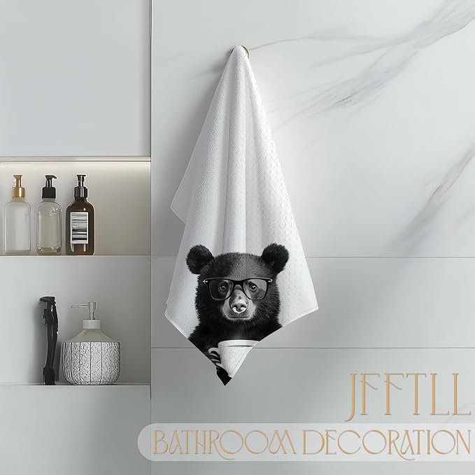 Bear Gifts Coffee Kitchen Towels, Gifts for Coffee Lovers Decorative Hand Tea Towel for Kitchen Home Bar, Funny Bear Owners Coffee Bar Decor,16x24 Inch