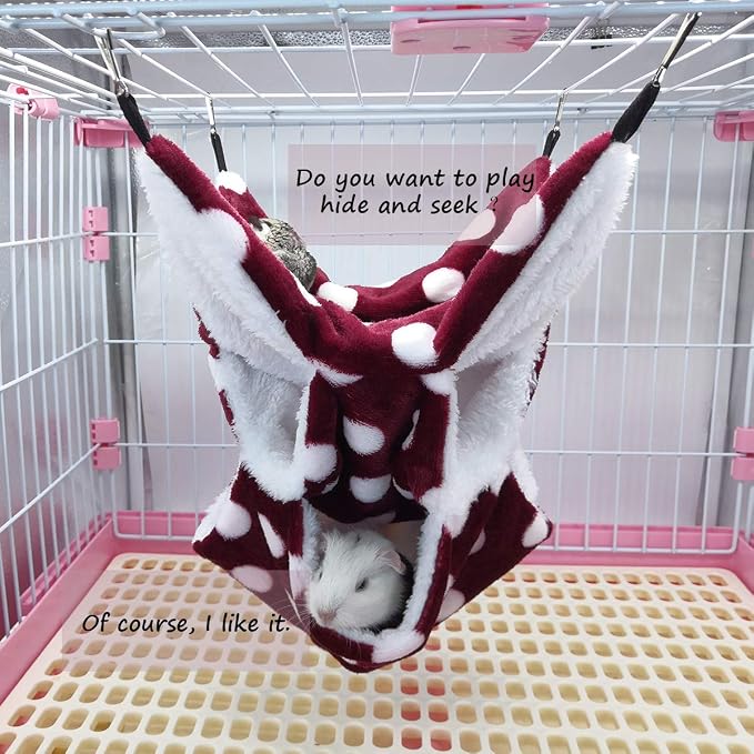 LEFTSTARER Rat Ferret Sugar Glider Cage Hammock Bedding Small Pet Cage Accessories Toy Triple-Layer Hammock Bedding for Hamster Guinea Pig Sugar Glider Rat Ferret Chinchilla Playing Sleeping(Red)