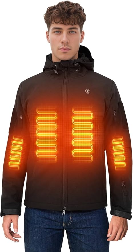 ANTARCTICA GEAR Men's Heated Jacket with 12V 15000mAh Battery, Water-Resistant Winter Softshell Hooded Coat