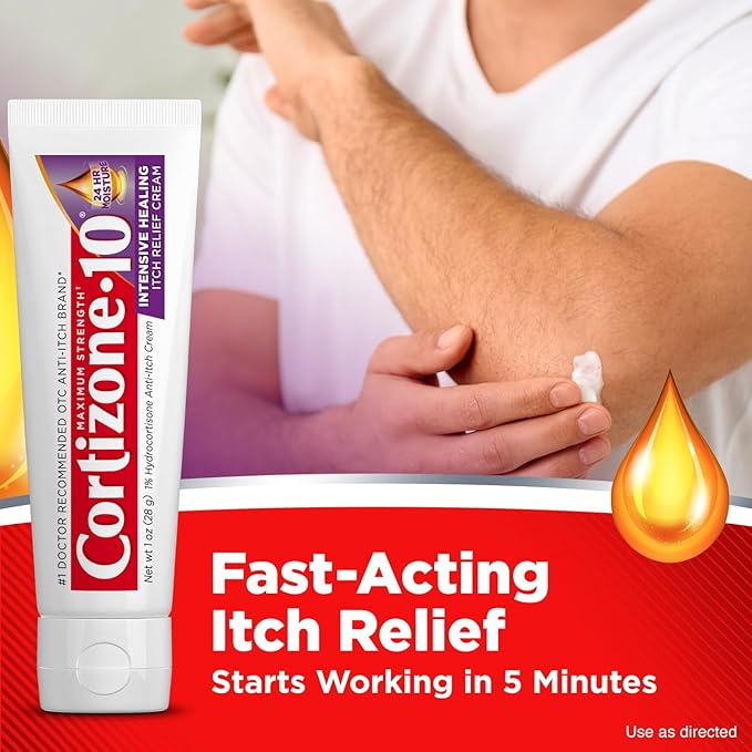 Cortizone-10 Maximum Strength Intensive Healing Itch Relief Cream, 1% Hydrocortisone, Fast-Acting, Anti-Itch Cream for Bug Bites, Rash, Eczema, Psoriasis, Poison Ivy, Oak, Sumac & More, 1 oz